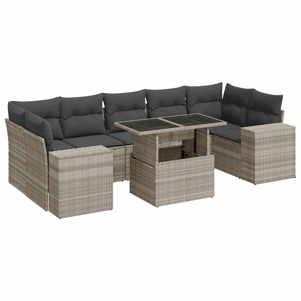 8-tlg. Garten-Sofagarnitur mit Kissen Hellgrau Poly Rattan - Pazzar.ch
