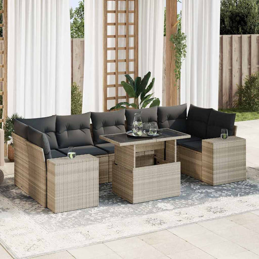 8-tlg. Garten-Sofagarnitur mit Kissen Hellgrau Poly Rattan - Pazzar.ch