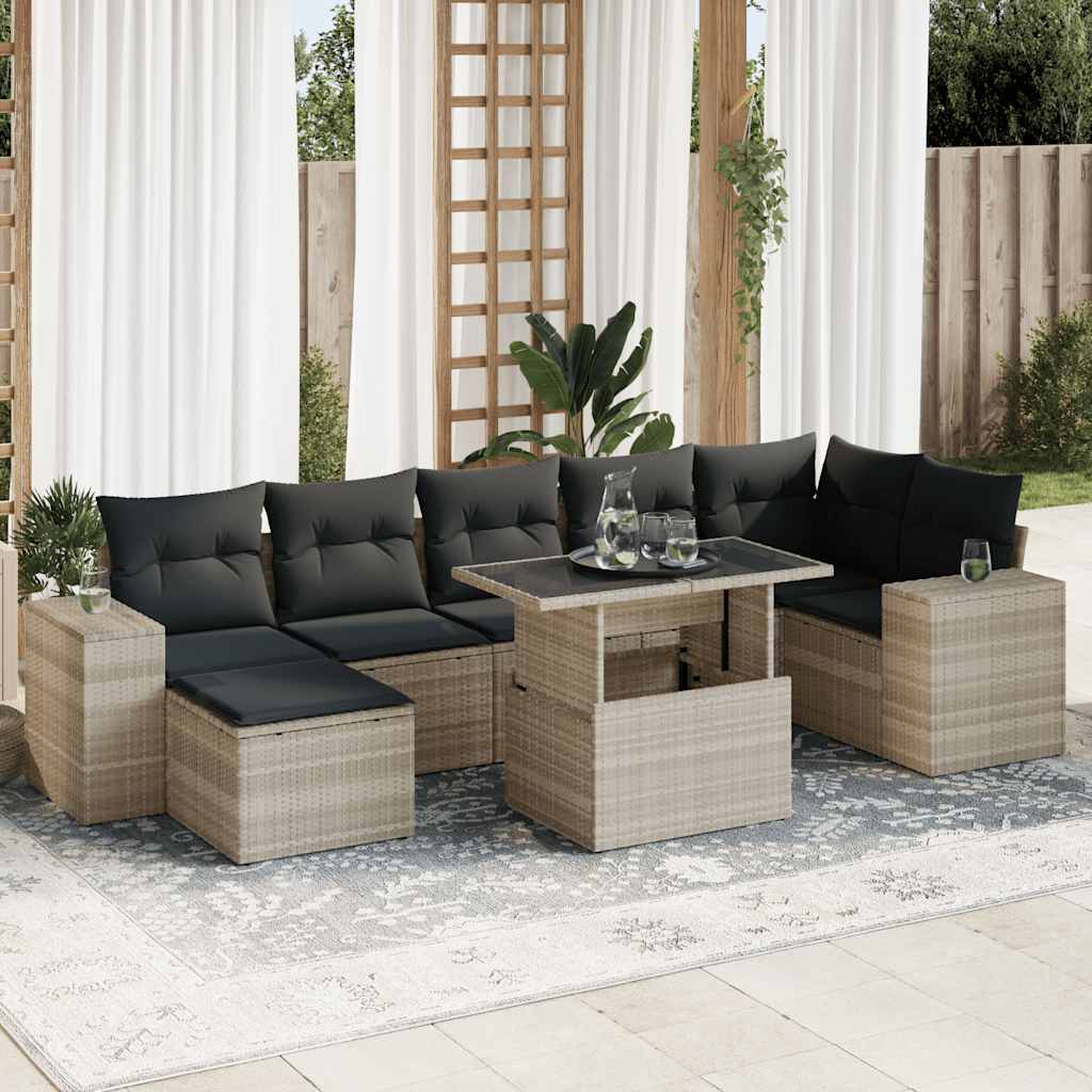 8-tlg. Garten-Sofagarnitur mit Kissen Hellgrau Poly Rattan - Pazzar.ch