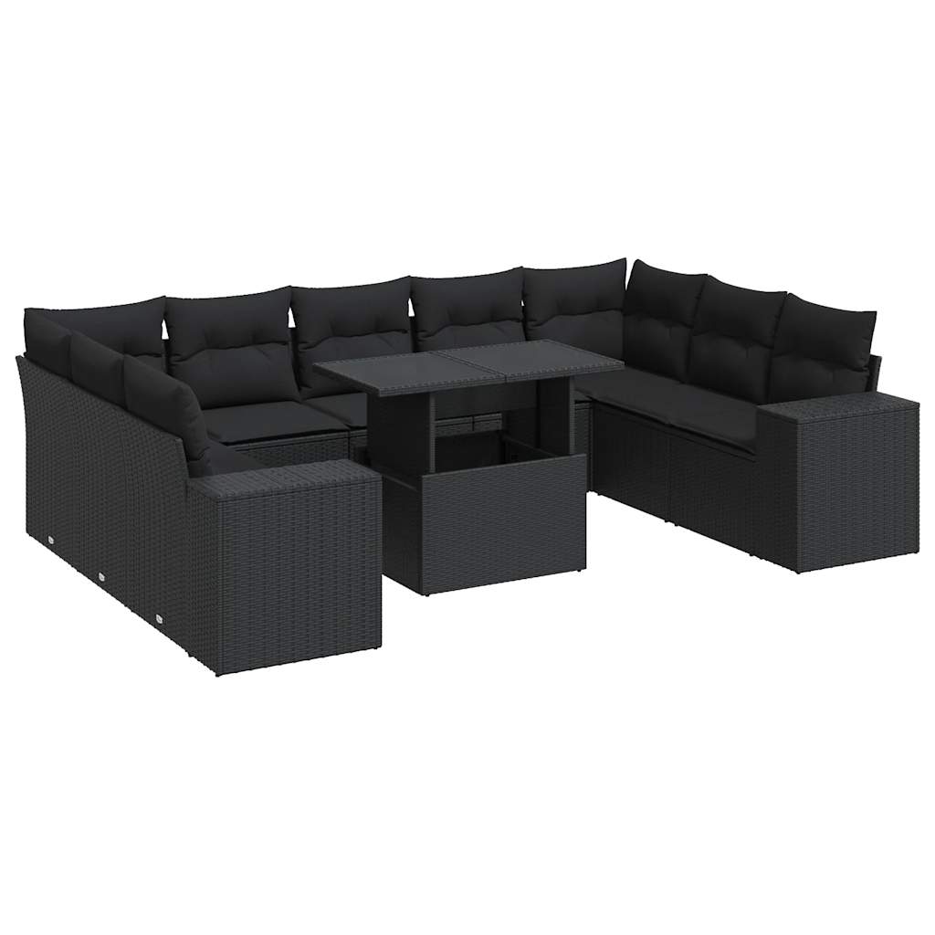 10-tlg. Garten-Sofagarnitur mit Kissen Schwarz Poly Rattan - Pazzar.ch