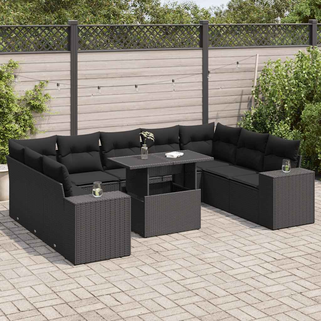 10-tlg. Garten-Sofagarnitur mit Kissen Schwarz Poly Rattan - Pazzar.ch