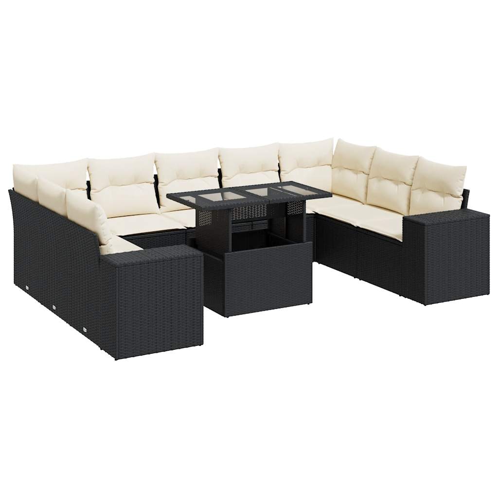 10-tlg. Garten-Sofagarnitur mit Kissen Schwarz Poly Rattan - Pazzar.ch