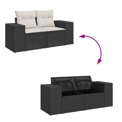 10-tlg. Garten-Sofagarnitur mit Kissen Schwarz Poly Rattan - Pazzar.ch