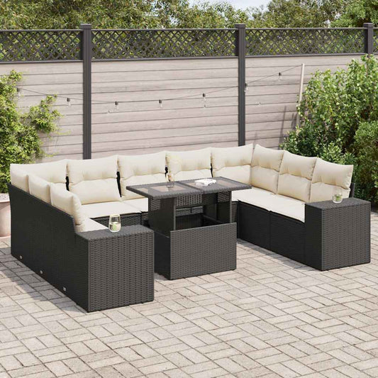 10-tlg. Garten-Sofagarnitur mit Kissen Schwarz Poly Rattan - Pazzar.ch