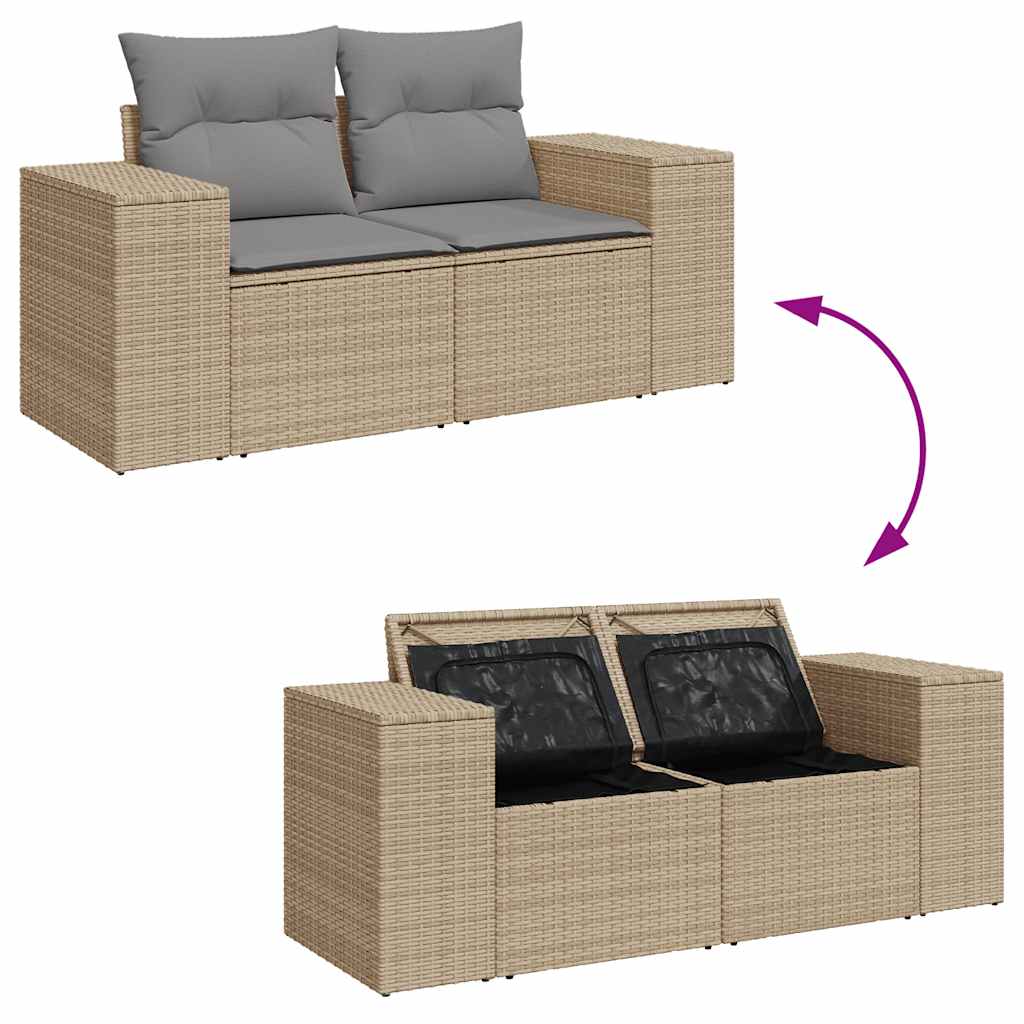 10-tlg. Garten-Sofagarnitur mit Kissen Beige Poly Rattan - Pazzar.ch