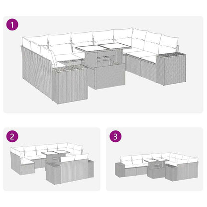 10-tlg. Garten-Sofagarnitur mit Kissen Grau Poly Rattan - Pazzar.ch