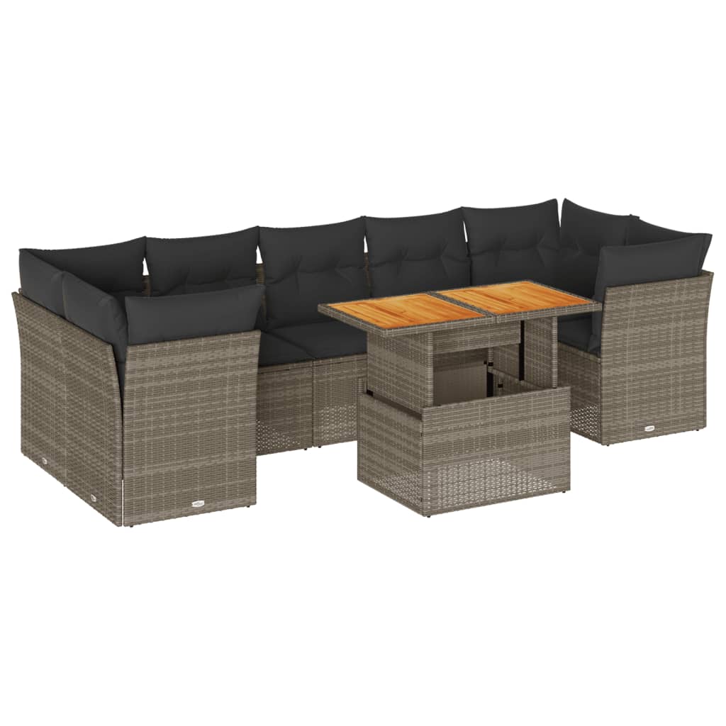 8-tlg. Garten-Sofagarnitur mit Kissen Grau Poly Rattan - Pazzar.ch
