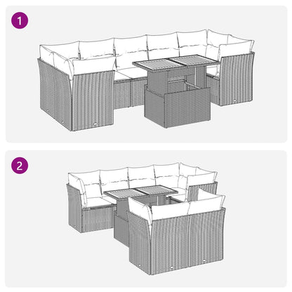 8-tlg. Garten-Sofagarnitur mit Kissen Grau Poly Rattan - Pazzar.ch