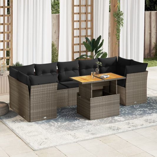 8-tlg. Garten-Sofagarnitur mit Kissen Grau Poly Rattan - Pazzar.ch