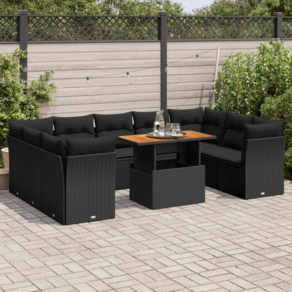 10-tlg. Garten-Sofagarnitur mit Kissen Schwarz Poly Rattan - Pazzar.ch