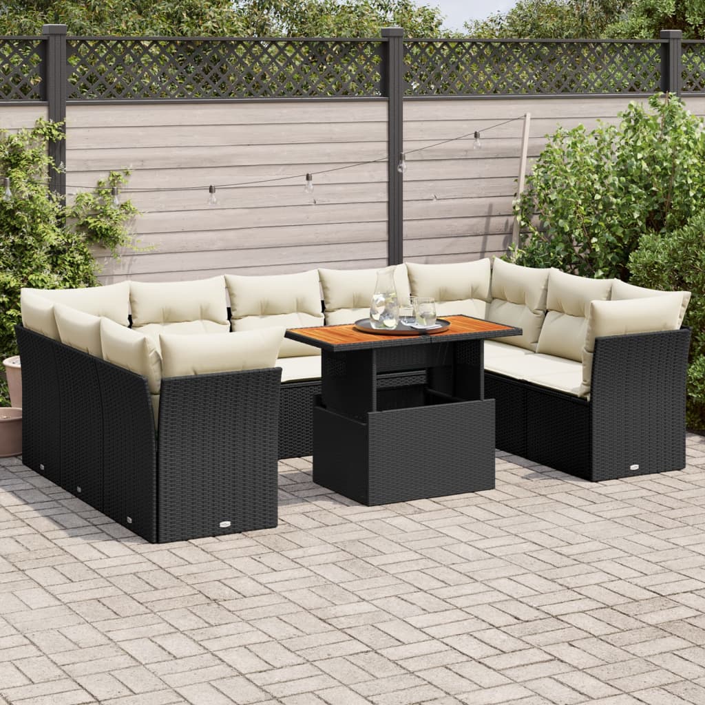 10-tlg. Garten-Sofagarnitur mit Kissen Schwarz Poly Rattan - Pazzar.ch