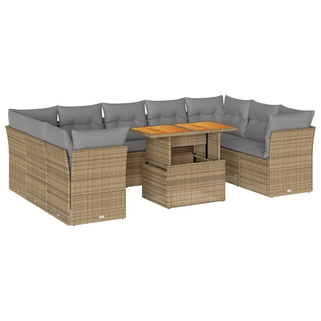 10-tlg. Garten-Sofagarnitur mit Kissen Beige Poly Rattan - Pazzar.ch