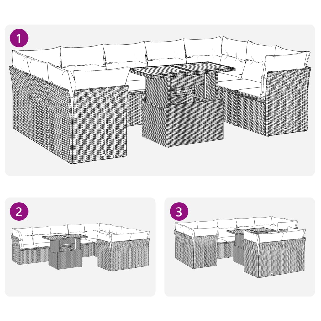 10-tlg. Garten-Sofagarnitur mit Kissen Grau Poly Rattan - Pazzar.ch