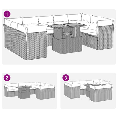 10-tlg. Garten-Sofagarnitur mit Kissen Grau Poly Rattan - Pazzar.ch