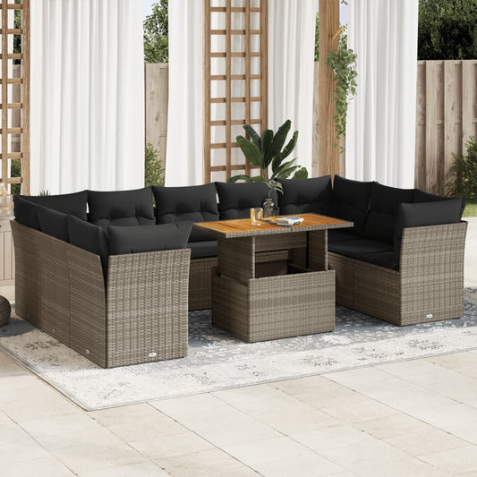 10-tlg. Garten-Sofagarnitur mit Kissen Grau Poly Rattan - Pazzar.ch