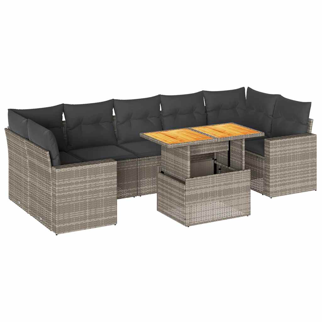 8-tlg. Garten-Sofagarnitur mit Kissen Grau Poly Rattan - Pazzar.ch