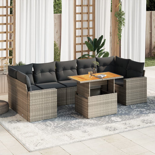 8-tlg. Garten-Sofagarnitur mit Kissen Grau Poly Rattan - Pazzar.ch