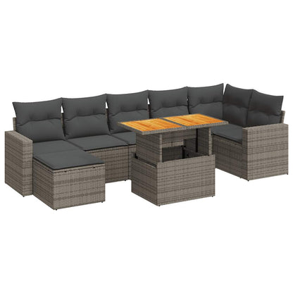 8-tlg. Garten-Sofagarnitur mit Kissen Grau Poly Rattan - Pazzar.ch