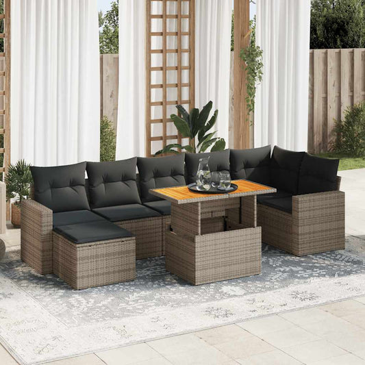 8-tlg. Garten-Sofagarnitur mit Kissen Grau Poly Rattan - Pazzar.ch