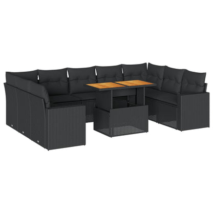 10-tlg. Garten-Sofagarnitur mit Kissen Schwarz Poly Rattan - Pazzar.ch