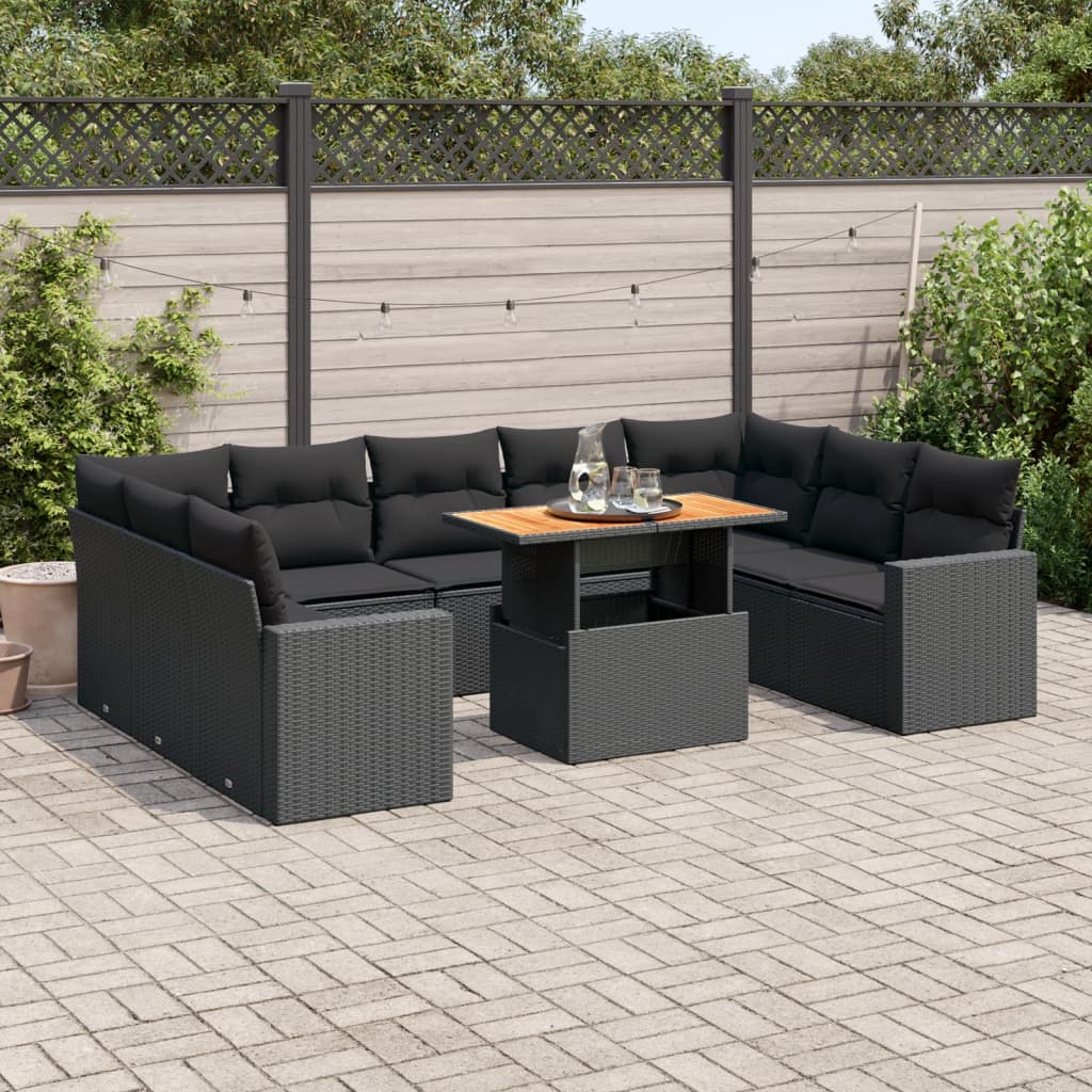 10-tlg. Garten-Sofagarnitur mit Kissen Schwarz Poly Rattan - Pazzar.ch