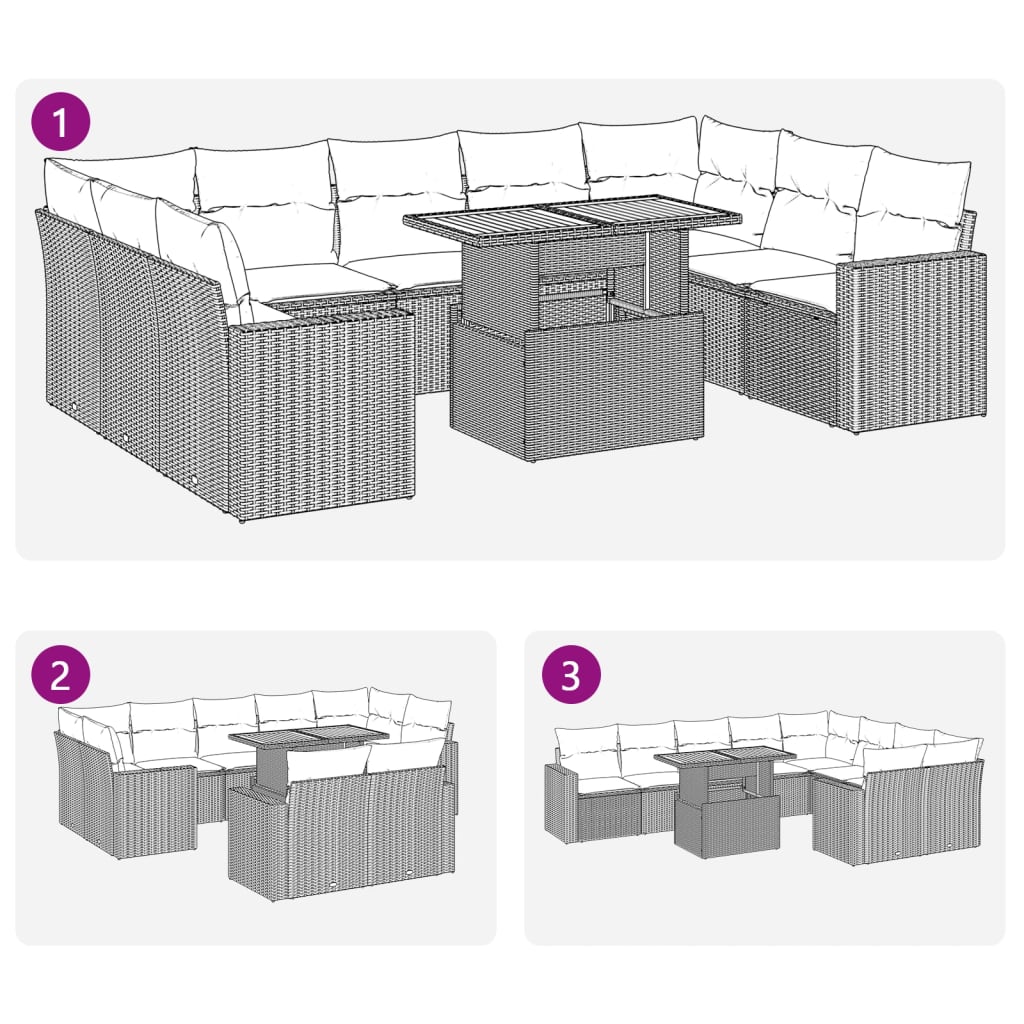 10-tlg. Garten-Sofagarnitur mit Kissen Schwarz Poly Rattan - Pazzar.ch