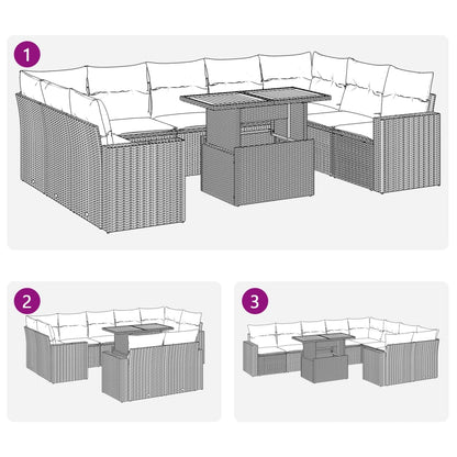 10-tlg. Garten-Sofagarnitur mit Kissen Schwarz Poly Rattan - Pazzar.ch