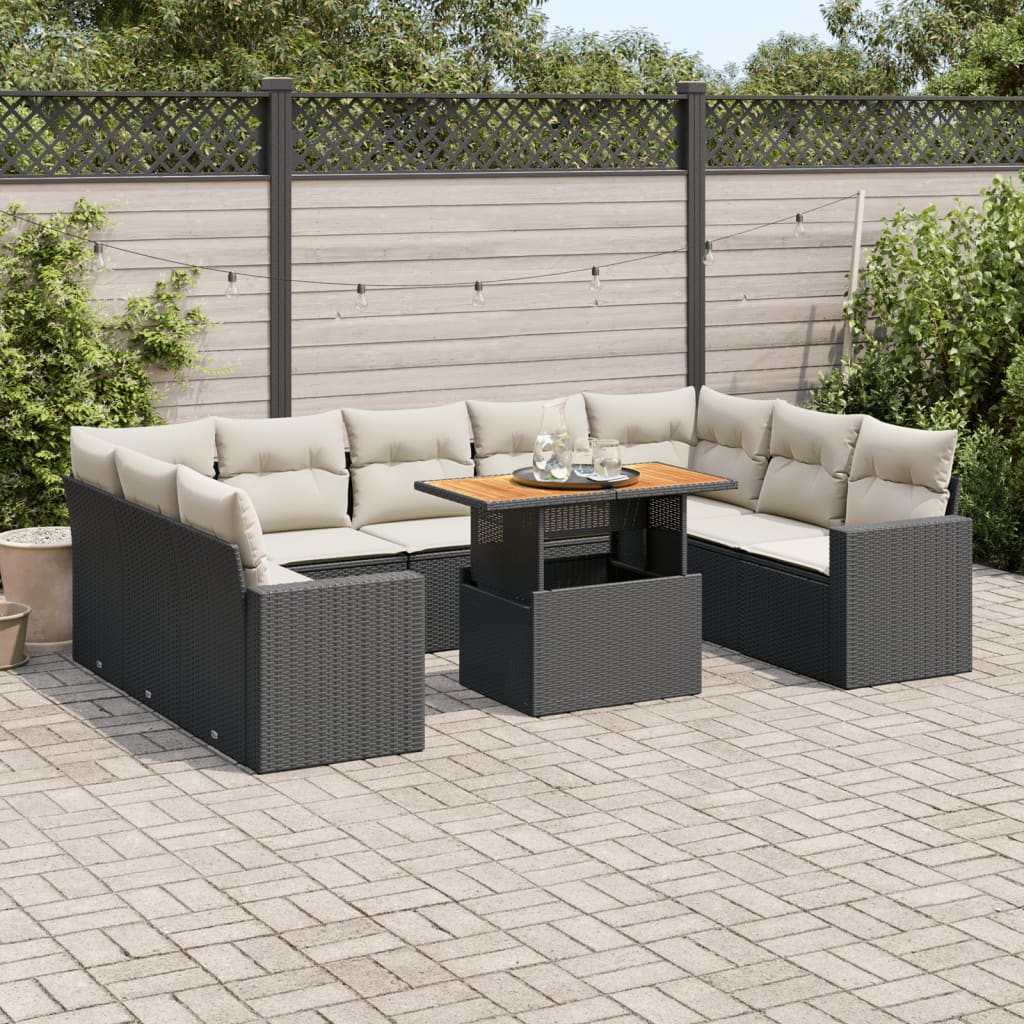 10-tlg. Garten-Sofagarnitur mit Kissen Schwarz Poly Rattan - Pazzar.ch