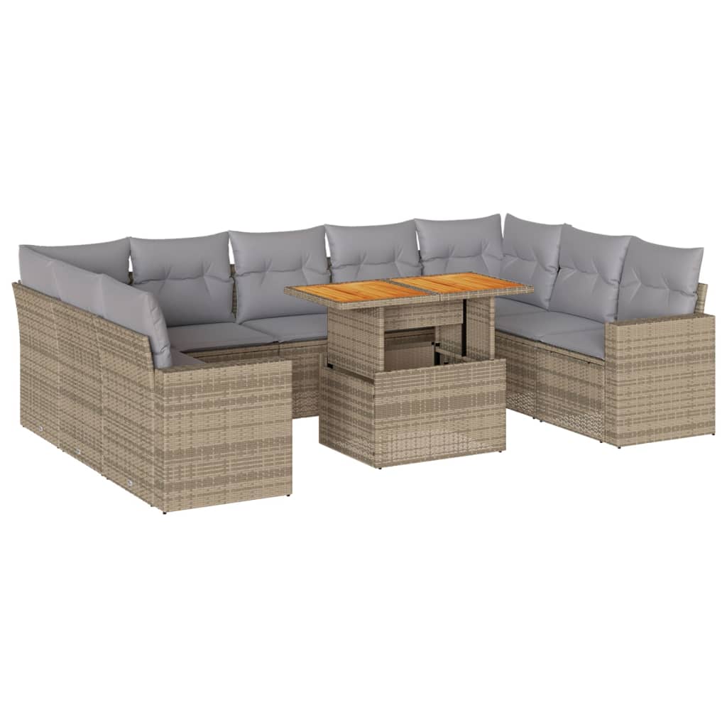 10-tlg. Garten-Sofagarnitur mit Kissen Beige Poly Rattan - Pazzar.ch