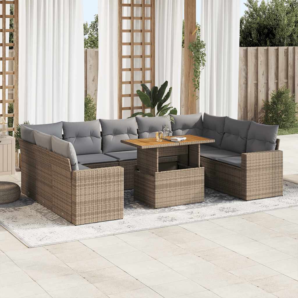 10-tlg. Garten-Sofagarnitur mit Kissen Beige Poly Rattan - Pazzar.ch