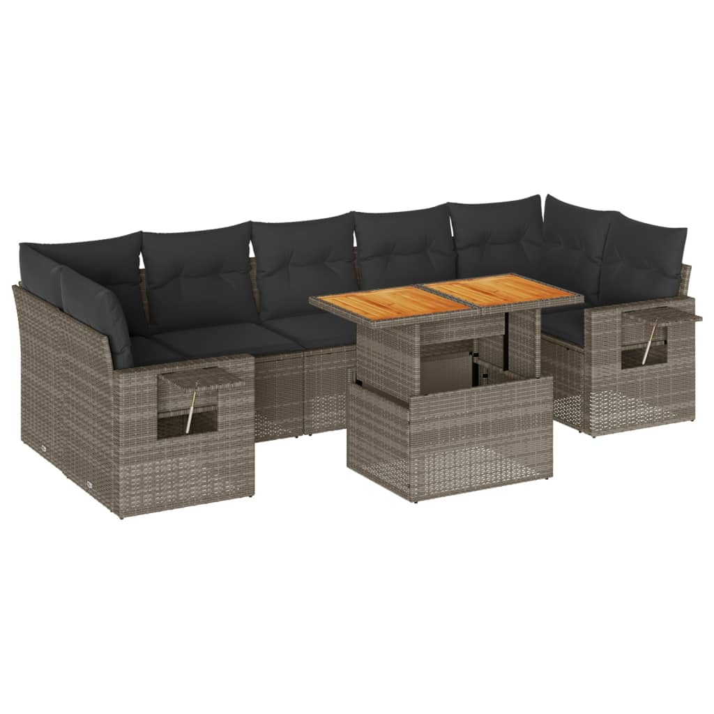 8-tlg. Garten-Sofagarnitur mit Kissen Grau Poly Rattan - Pazzar.ch