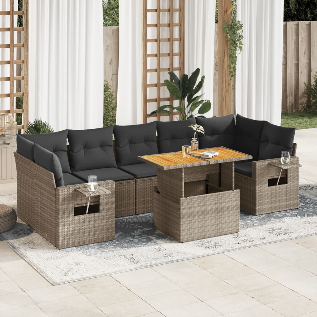 8-tlg. Garten-Sofagarnitur mit Kissen Grau Poly Rattan - Pazzar.ch