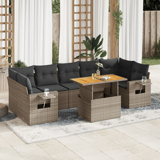 8-tlg. Garten-Sofagarnitur mit Kissen Grau Poly Rattan - Pazzar.ch