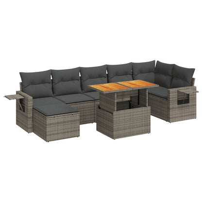 8-tlg. Garten-Sofagarnitur mit Kissen Grau Poly Rattan - Pazzar.ch
