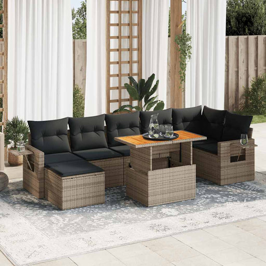 8-tlg. Garten-Sofagarnitur mit Kissen Grau Poly Rattan - Pazzar.ch