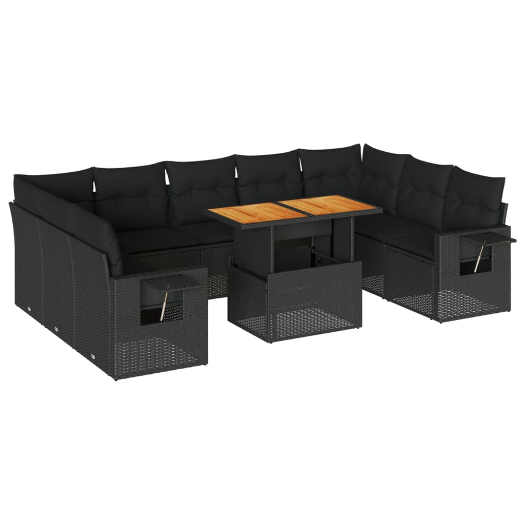 10-tlg. Garten-Sofagarnitur mit Kissen Schwarz Poly Rattan - Pazzar.ch