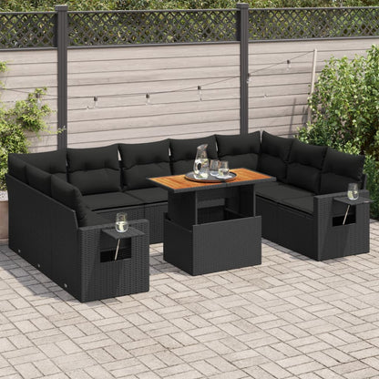 10-tlg. Garten-Sofagarnitur mit Kissen Schwarz Poly Rattan - Pazzar.ch