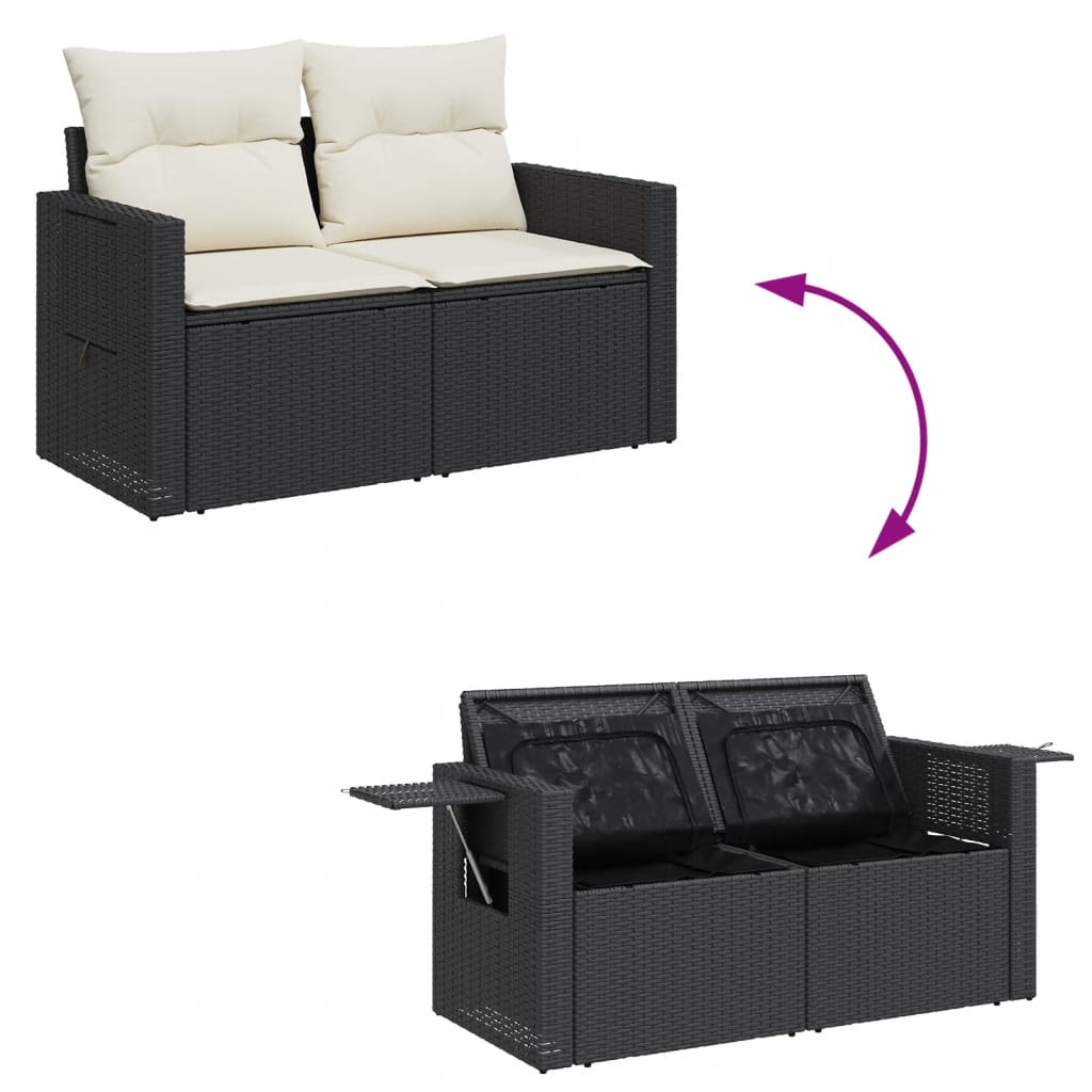 10-tlg. Garten-Sofagarnitur mit Kissen Schwarz Poly Rattan - Pazzar.ch