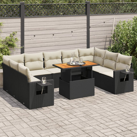 10-tlg. Garten-Sofagarnitur mit Kissen Schwarz Poly Rattan - Pazzar.ch