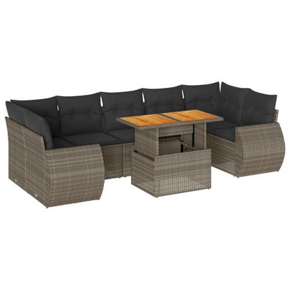 8-tlg. Garten-Sofagarnitur mit Kissen Grau Poly Rattan - Pazzar.ch