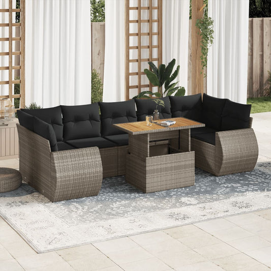 8-tlg. Garten-Sofagarnitur mit Kissen Grau Poly Rattan - Pazzar.ch