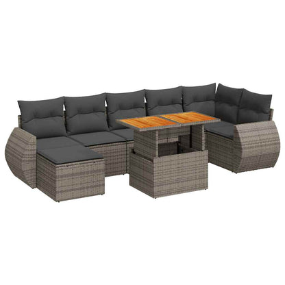 8-tlg. Garten-Sofagarnitur mit Kissen Grau Poly Rattan - Pazzar.ch