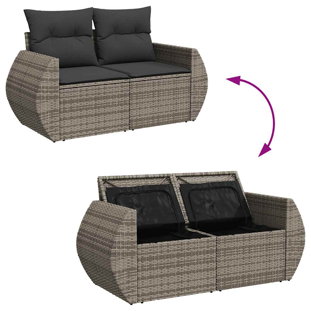 8-tlg. Garten-Sofagarnitur mit Kissen Grau Poly Rattan - Pazzar.ch