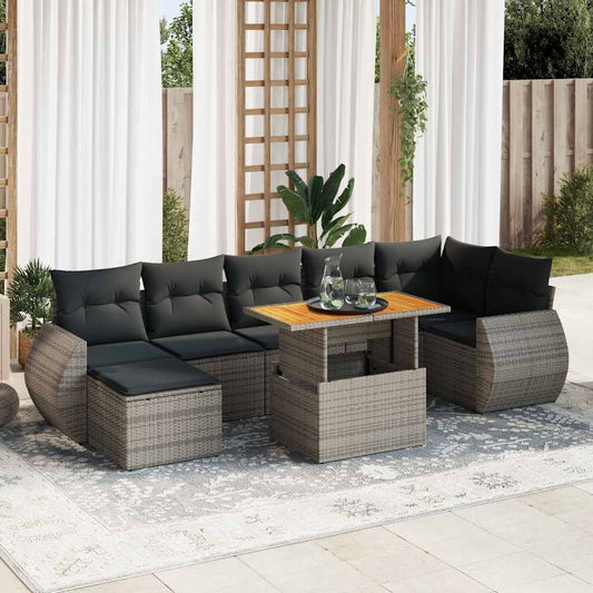 8-tlg. Garten-Sofagarnitur mit Kissen Grau Poly Rattan - Pazzar.ch