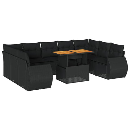 10-tlg. Garten-Sofagarnitur mit Kissen Schwarz Poly Rattan - Pazzar.ch