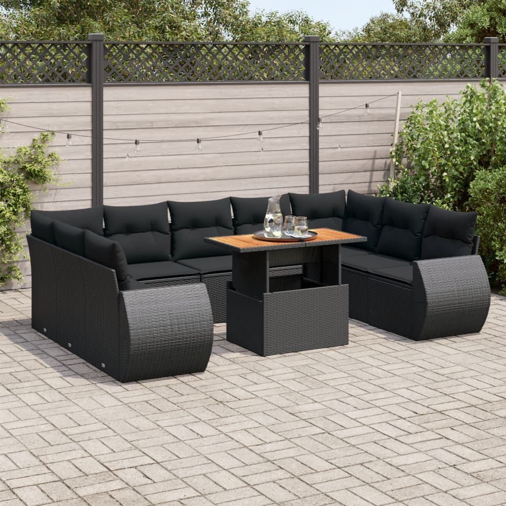 10-tlg. Garten-Sofagarnitur mit Kissen Schwarz Poly Rattan - Pazzar.ch