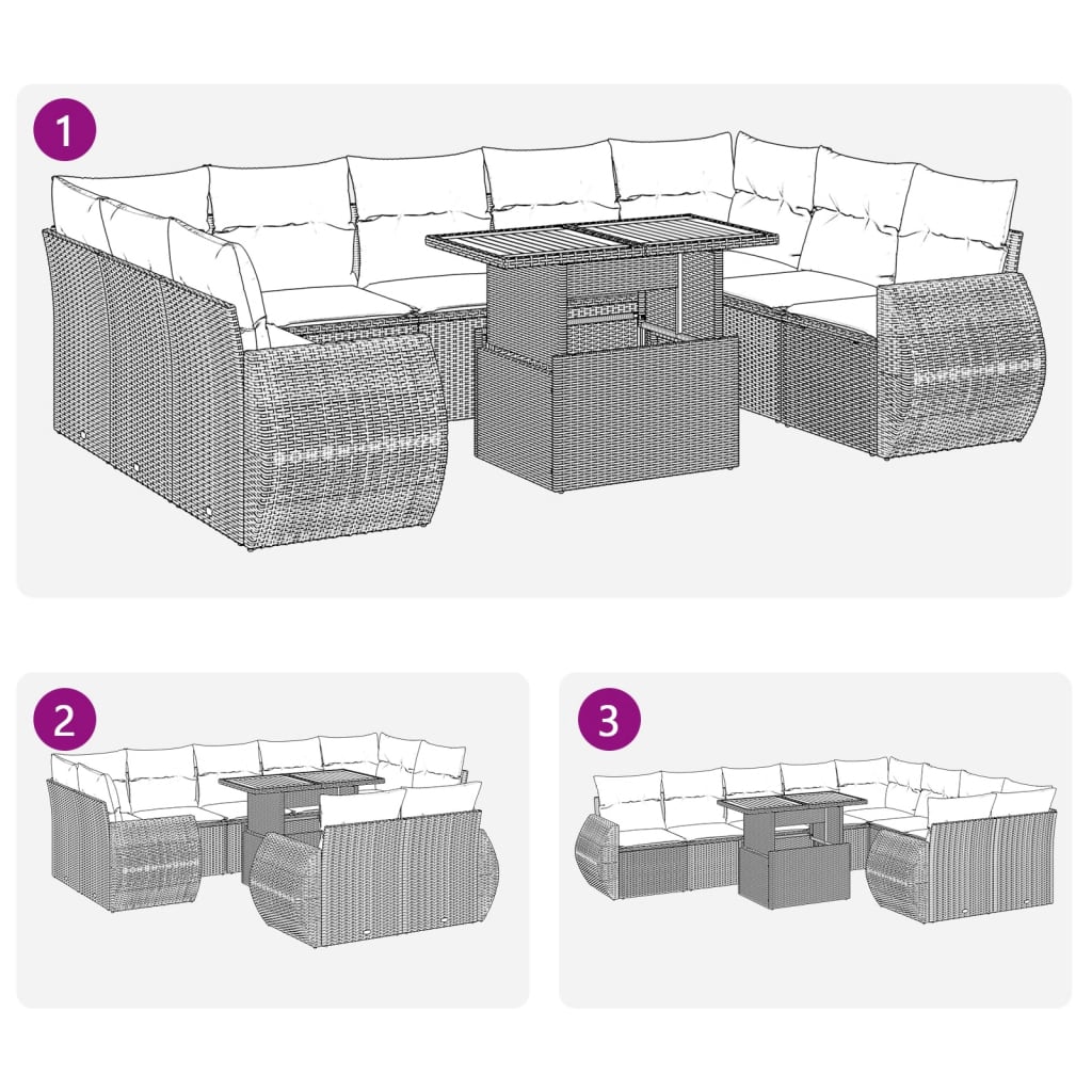 10-tlg. Garten-Sofagarnitur mit Kissen Schwarz Poly Rattan - Pazzar.ch