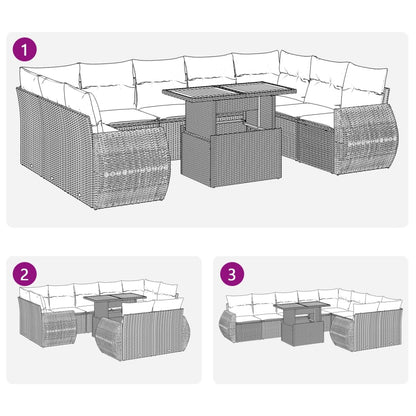 10-tlg. Garten-Sofagarnitur mit Kissen Schwarz Poly Rattan - Pazzar.ch