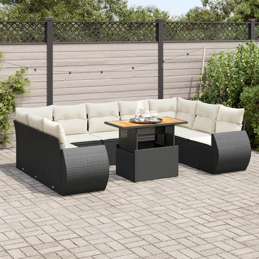 10-tlg. Garten-Sofagarnitur mit Kissen Schwarz Poly Rattan - Pazzar.ch