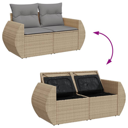 10-tlg. Garten-Sofagarnitur mit Kissen Beige Poly Rattan - Pazzar.ch